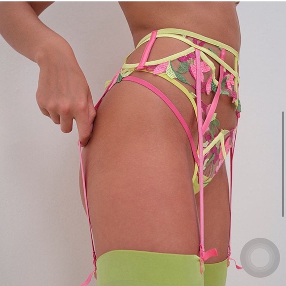 FOR LOVE AND LEMONS NWT PETUNIA FUCHSIA AND YELLOW EMBROIDERED GARTER BELT - Picture 3 of 7